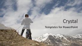  Presentation with rocky - PPT theme featuring mountain biker on a rocky top against sky background and a light gray colored foreground