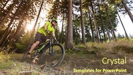  Presentation with forest road - Presentation theme enhanced with mountain-biker-speeding-through-forest background and a tawny brown colored foreground