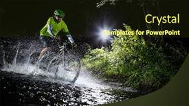  Presentation with forest stream - Amazing presentation theme having mountain biker speeding through forest stream water splash in freeze motion night ride backdrop and a tawny brown colored foreground