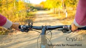  Presentation with biking - Presentation design having mountain biking down hill descending fast on bicycle view from bikers eyes background and a coral colored foreground