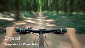  Presentation with mountain view - Amazing PPT theme having mountain-biking-down-hill-descending backdrop and a coral colored foreground