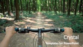  Presentation with biking - PPT theme having mountain biking down hill descending fast on bicycle view from bikers eyes background and a coral colored foreground