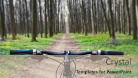  Presentation with biking - Colorful PPT theme enhanced with mountain biking down hill descending fast on bicycle view from bikers eyes backdrop and a mint green colored foreground