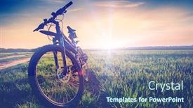  Presentation with biking - PPT theme consisting of mountain biking down hill descending fast on bicycle view from bikers eyes background and a ocean colored foreground