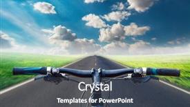  Presentation with biking - Presentation theme with mountain biking down hill descending fast on bicycle view from bikers eyes background and a ocean colored foreground