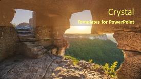  Presentation with cave - Presentation design enhanced with mountain-cave-landscape-composition background and a tawny brown colored foreground