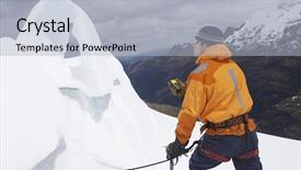  Presentation with ice mountain - Beautiful presentation design featuring mountain climber holding compass near backdrop and a  colored foreground
