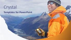  Presentation with compass - Colorful presentation theme enhanced with mountain-climber-holding-compass backdrop and a sky blue colored foreground
