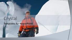  Presentation with ice mountain - Colorful presentation theme enhanced with mountain-climber-in-front backdrop and a light blue colored foreground