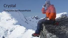  Presentation with mountain view - Presentation theme consisting of mountain climber using walkie talkie background and a teal colored foreground