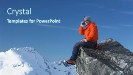  Presentation with walkie talkie - Presentation with mountain-climber-using-walkie-talkie background and a ocean colored foreground