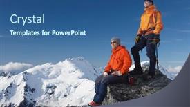  Presentation with mountain - Audience pleasing presentation design consisting of mountain-climbers-on-mountain-peak backdrop and a ocean colored foreground