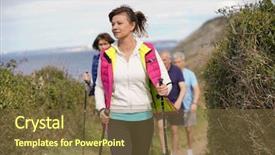  Presentation with walking nordic - Beautiful PPT theme featuring mountain club - senior people nordic walking backdrop and a tawny brown colored foreground
