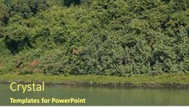  Presentation with island - Audience pleasing slide deck consisting of mountain-covered-with-lush-greenery backdrop and a tawny brown colored foreground