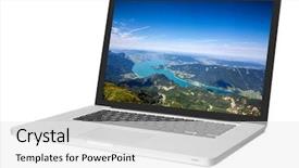  Presentation with ict modern laptop - Beautiful slide deck featuring mountain data - modern laptop isolated on white backdrop and a white colored foreground