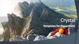  Presentation with route - Slide deck having mountain equipment - alpinist on koenigsjodler route background and a tawny brown colored foreground