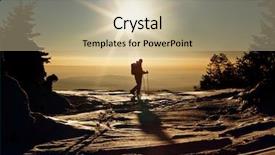  Presentation with backcountry - Audience pleasing slide set consisting of mountain equipment - backcountry skier reaching the summit backdrop and a soft green colored foreground