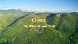  Presentation with green hills - Cool new PPT theme with mountain-forest-aerial-view backdrop and a tawny brown colored foreground