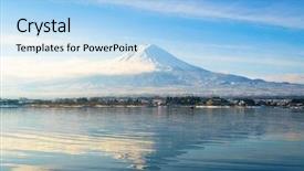  Presentation with mountain lake - PPT theme having mountain fuji and lake kawaguchi background and a light blue colored foreground
