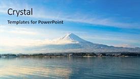  Presentation with mountain lake - Amazing theme having mountain fuji and lake kawaguchi backdrop and a light blue colored foreground