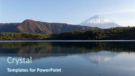  Presentation with mountain lake - Presentation theme enhanced with mountain-fuji-and-lake background and a ocean colored foreground