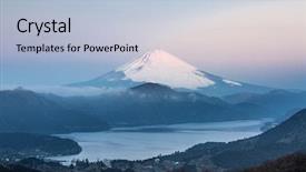  Presentation with mountain lake - Audience pleasing presentation theme consisting of mountain fuji in winter sunrise backdrop and a light blue colored foreground