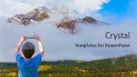  Presentation with rocky - Beautiful presentation theme featuring mountain glistens in the sun backdrop and a light blue colored foreground