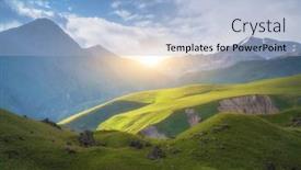  Presentation with green nature - PPT layouts consisting of mountain-green-valley-sunshine-nature background and a light blue colored foreground