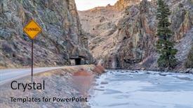  Presentation with smokey mountain - Presentation theme consisting of mountain highway with a tunnel background and a light blue colored foreground