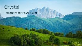  Presentation with blue mountain - PPT theme consisting of mountain in caucasus under blue sky background and a light blue colored foreground