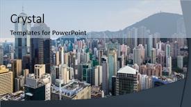  Presentation with green office - Theme enhanced with mountain in hong kong china background and a light blue colored foreground