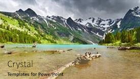  Presentation with mountain lake - Cool new slide set with mountain-lake-altai-mountains-russia backdrop and a coral colored foreground