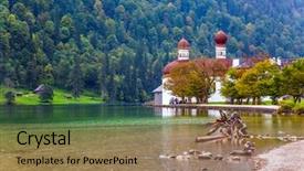  Presentation with mountain water - Beautiful slides featuring mountain lake koenigssee and church backdrop and a coral colored foreground