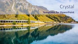  Presentation with harmony - Cool new PPT theme with mountain-lake-lago-di-fedaia backdrop and a sky blue colored foreground