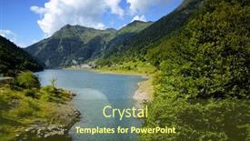  Presentation with mountain lake - Beautiful theme featuring mountain-landscape-at-fabreges-lake backdrop and a tawny brown colored foreground