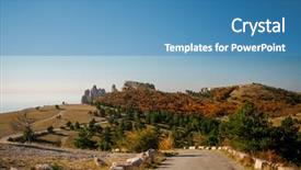  Presentation with mountain road up hill - Presentation design consisting of mountain landscape cloudy sky road background and a teal colored foreground