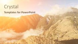  Presentation with blue mountain - Presentation consisting of mountain landscape in morning with clouds under blue sky in taiwan asia background and a cream colored foreground