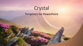 Presentation with color pink - Theme consisting of mountain landscape pink flowers in the meadow and beautiful stones wonderful sunrise with fog and rainbow blooming rhododendron art processing of photos color toning collage background and a lemonade colored foreground