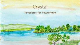  Presentation with mountain lake - PPT layouts having mountain landscape with lake and trees painted by watercolor background and a cream colored foreground