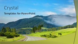  Presentation with blue mountain - PPT layouts consisting of mountain landscape with road and blue sky background and a light blue colored foreground