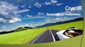  Presentation with moving - Beautiful slide deck featuring mountain landscape with road backdrop and a ocean colored foreground