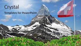  Presentation with japan beautiful landscape mountain fuji - Beautiful PPT theme featuring mountain matterhorn with swiss flag backdrop and a light blue colored foreground