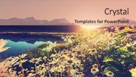  Presentation with meadow - Colorful presentation design enhanced with mountain meadow in sunny day backdrop and a coral colored foreground