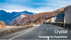  Presentation with queue - Amazing slide set having mountain military road in georgia with truks queue backdrop and a gray colored foreground