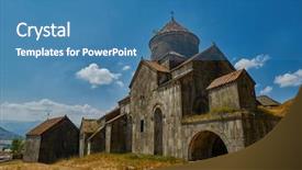  Presentation with armenia - Beautiful PPT theme featuring mountain monastery in northern armenia backdrop and a teal colored foreground