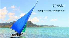  Presentation with sailboat - Slide set featuring mountain navigation - sailboat in mahebourg bay background and a light blue colored foreground