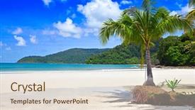  Presentation with paradise island - Presentation theme having mountain on the far island background and a lemonade colored foreground