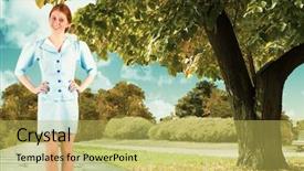  Presentation with air - Cool new slide deck with mountain path graphic - pretty air hostess smiling backdrop and a  colored foreground