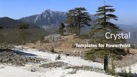  Presentation with cedar - Audience pleasing presentation design consisting of mountain-pathway-among-snow backdrop and a tawny brown colored foreground