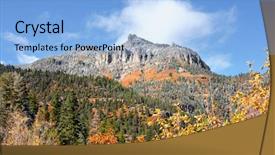  Presentation with autumn blue - PPT theme enhanced with mountain peak in autumn time against blue sky background and a light blue colored foreground